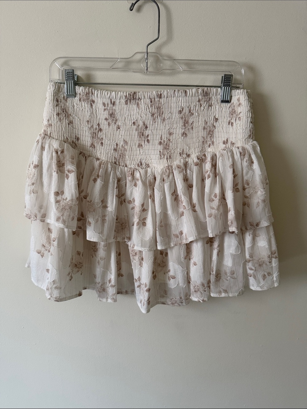 ARULA Cream Mini Skirt with Beige Floral Ruffles